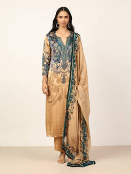 Ritu Kumar - Beige Valerie Kurta with Pant and Dupatta
