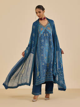 Ritu Kumar - Blue Apsara Kurta with Pant and Dupatta
