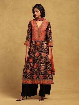 Ritu Kumar - Black Tree Of Life Kurta with Palazzo and Dupatta