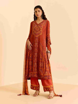 Ritu Kumar - Orange Orange Print Kurta with Pant and Dupatta