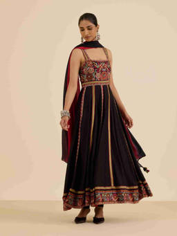Ritu Kumar - Black Sasha Anarkali Kurta with Legging and Dupatta