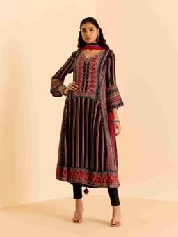 Ritu Kumar - Black Tribal Print Kurta with Legging and Dupatta
