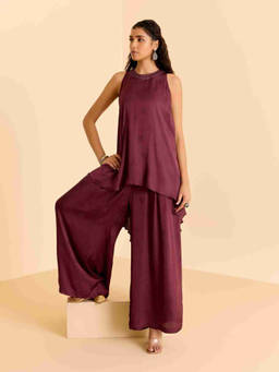 Ritu Kumar - Purple Solid Sleeveless Top with Palazzo