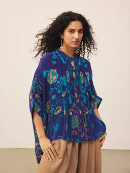 Ritu Kumar - Navy Blue Calico K Kurti