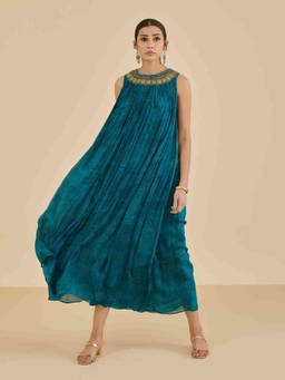 Ritu Kumar - Teal Naira Sleeveless A-Line Dress