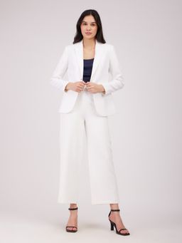 FableStreet - Off White Single Breasted Blazer & Trousers Co Ord (Set of 2)