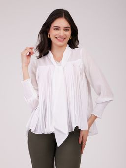 FableStreet - White Flared Pleated Top