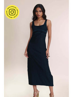 Poppi - Teal Strappy Midi Denim Dress