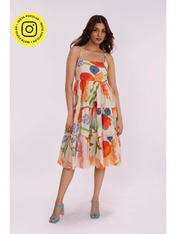 Poppi - Beige Printed Sleeveless Midi Dress