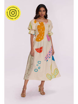 Poppi - Women Off White Printed Midi Dress