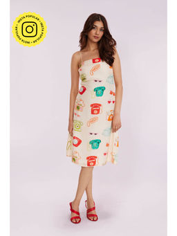 Poppi - Women Beige Printed Midi Dress