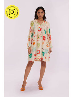 Poppi - Women Beige Printed Mini Dress