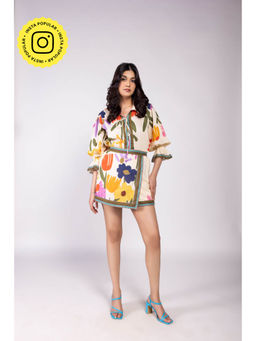 Poppi - Off White Folk Printed Co-Ord (Set of 2)