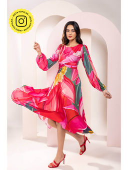Poppi - Pink Caspian Printed Midi Dress