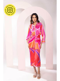 Poppi - Pink Vibranza Printed Wrap Co-Ord Set