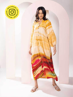 Poppi - Flow Printed Ankle Length Shirt Dress