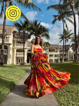 Poppi - Cerise Printed Ruffled Maxi Dress