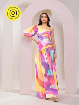 Poppi - Sway Printed One-Shoulder Maxi Dress