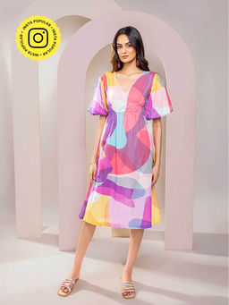 Poppi - Sway Printed V-Neck Dress