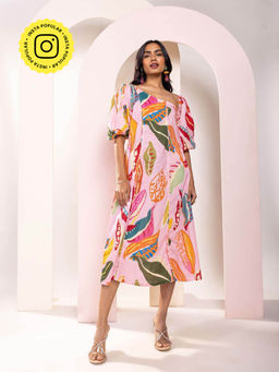 Poppi - Fern Printed One-Shoulder Midi Dress