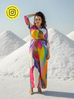 Poppi - Womens Rainbow Printed Wrapped Shirt with Skirt