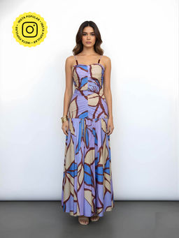Poppi - Womens Purple Floret Printed Strappy Maxi Dress