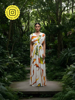 Poppi - Womens White Ivy Printed V Neck Maxi Dress