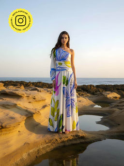 Poppi - Womens White Lily Printed One Shoulder Maxi Dress
