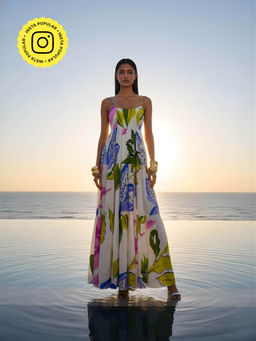Poppi - Womens White Lily Printed Tiered Maxi Dress
