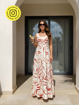 Poppi - Womens White Peony Printed Maxi Dress