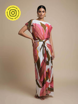 Poppi - Womens White Rosa Printed Top With Attached Wrap Skirt Dress