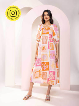 Poppi - Womens White Shelly Printed Midi Dress