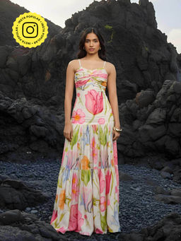 Poppi - Pink Breeze Floral Printed Maxi Dress