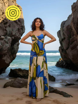 Poppi - Blue Cobalt Floral Printed Maxi Dress