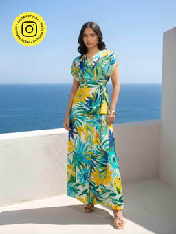 Poppi - Green Mint Floral Printed Maxi Dress