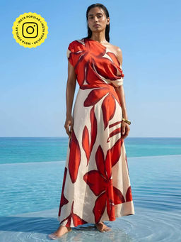 Poppi - Rust Scarlet Floral Printed Maxi Dress