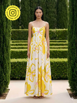 Poppi - Yellow Summer Floral Printed Maxi Dress