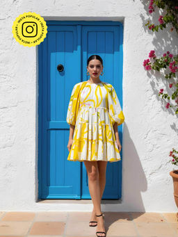 Poppi - Yellow Summer Floral Printed Mini Dress