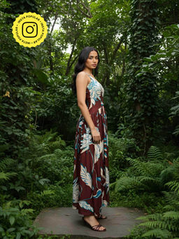 Poppi - Brown Willow Floral Printed Maxi Dress