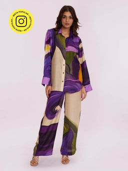 Poppi - Purple Wisteria Printed Shirt and Pant Set