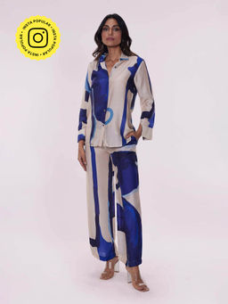 Poppi - Blue Sapphire Printed Shirt and Pant Set
