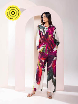 Poppi - Wine Whimsy Printed Shirt and Pant Set