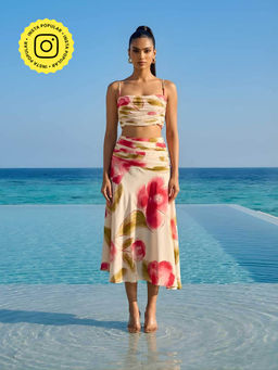 Poppi - Ivory Rose Printed Crop Top and Midi Skirt