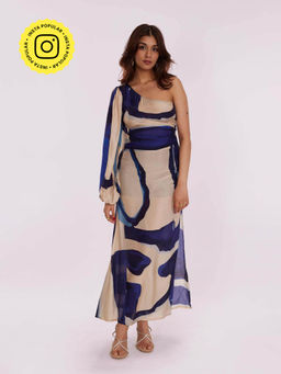 Poppi - Blue Sapphire Printed One Shoulder Dress