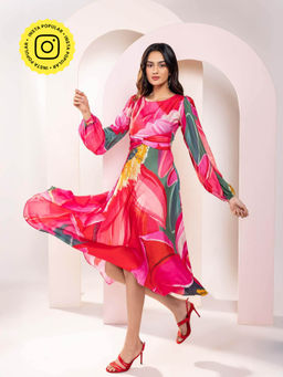 Poppi - Pink Caspia Printed Midi Dress
