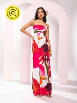 Poppi - Red Zinnia Printed Strapless Maxi Dress