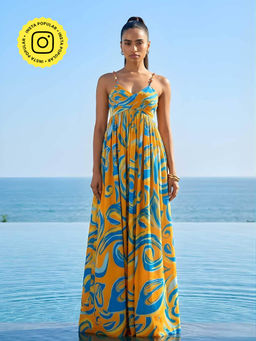 Poppi - Green Ripple Printed Maxi Dress