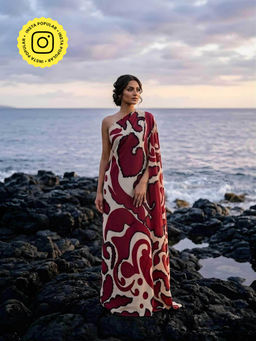 Poppi - Wine Rustic Printed Kaftan Dress