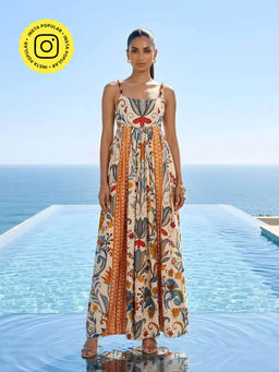 Poppi - Blue Farm Printed Maxi Dress