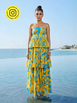 Poppi - Green Ripple Printed Ruffled Maxi Dress